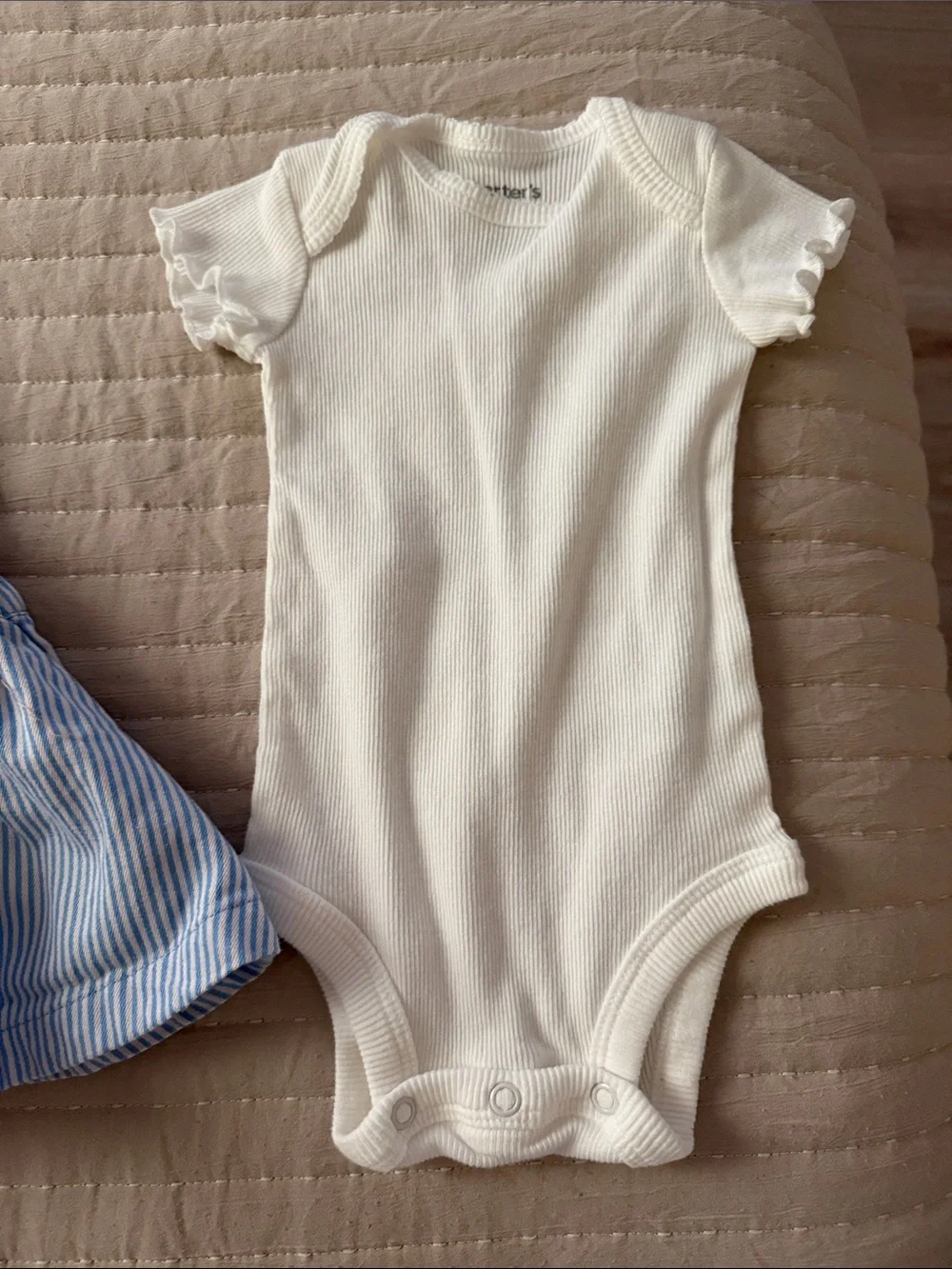 3 MONTHS Striped Blue Pinafore Dress with Pink Strawberry Embroidery